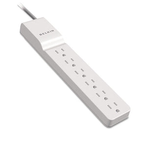 Home-office Surge Protector W-rotating Plug, 6 Outlets, 8 Ft Cord, 720j, White