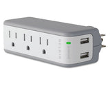 Wall Mount Surge Protector, 3 Outlets-2 Usb Ports, 918 Joules, Gray-white
