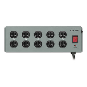 Metal Surgemaster Surge Protector, 10 Outlets, 15 Ft Cord, 885 Joules, Dark Gray