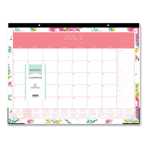 Day Designer Academic Year Desk Pad, 22 X 17, White Floral, 2020-2021