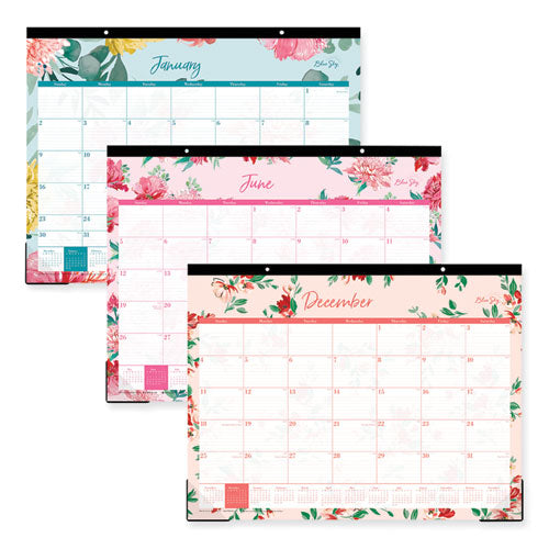 Reflections Desk Pad Calendar, Floral Artwork, 22 X 17, Assorted Sheet Colors, Black Headband, 12-month (jan To Dec), 2024