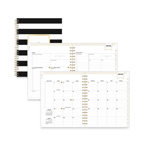 Day Designer Daily-monthly Frosted Planner, Rugby Stripe Artwork, 10x8, Black-white Cover, 12-month (july To June): 2022-2023