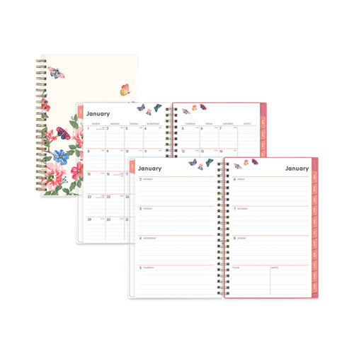 Fly By Frosted Weekly-monthly Planner, Fly By Butterflies Artwork, 8 X 5, Blush-pink Cover, 12-month (jan To Dec): 2023