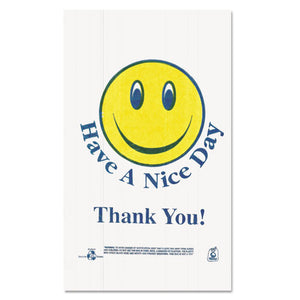 Smiley Face Shopping Bags, 12.5 Microns, 11.5" X 21", White, 900-carton