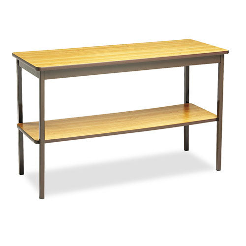 Utility Table With Bottom Shelf, Rectangular, 48w X 18d X 30h, Oak-brown