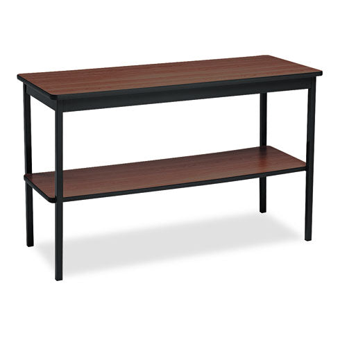 Utility Table With Bottom Shelf, Rectangular, 48w X 18d X 30h, Walnut-black