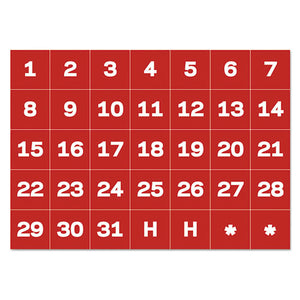 Interchangeable Magnetic Board Accessories, Calendar Dates, Red-white, 1" X 1"