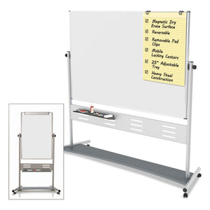 Magnetic Reversible Mobile Easel, 35 2-5w X 47 1-5h, 80"h Easel, White-silver