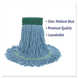 Super Loop Wet Mop Head, Cotton-synthetic Fiber, 5" Headband, Medium Size, Blue, 12-carton