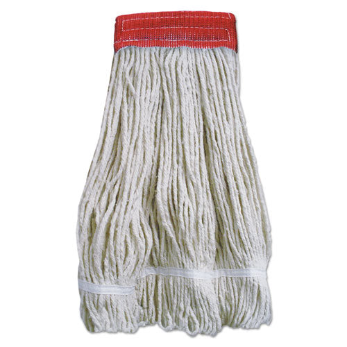 Wideband Looped-end Mop Heads, 20 Oz, Natural W-red Band, 12-carton