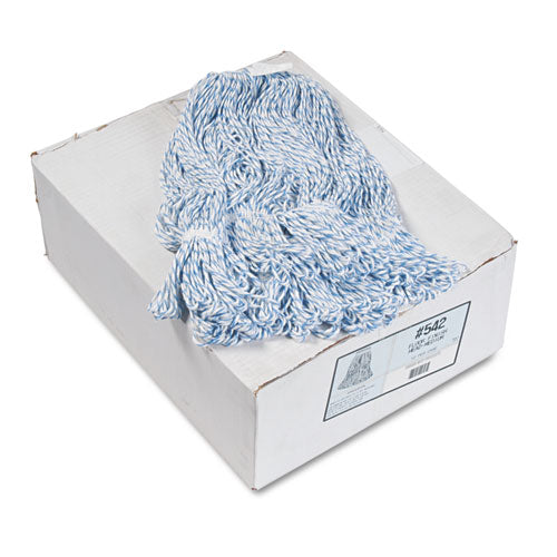Mop Head, Floor Finish, Narrow, Rayon-polyester, Medium, White-blue, 12-carton