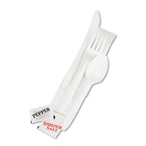 Cutlery Kit, Plastic Fork-spoon-knife-salt-polypropylene-napkin, White, 250-carton