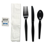 Six-piece Cutlery Kit, Condiment-fork-knife-napkin-spoon, Heavyweight, White, 250-carton