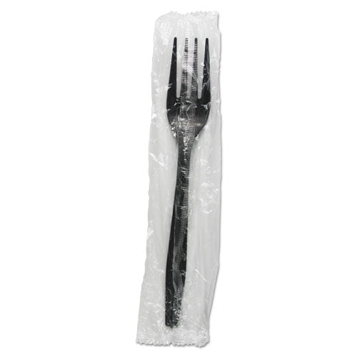 Heavyweight Wrapped Polypropylene Cutlery, Fork, Black, 1,000-carton