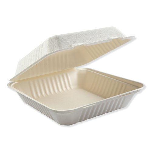 Bagasse Molded Fiber Food Containers, Hinged-lid, 1-compartment 9 X 9, White, 100-sleeve, 2 Sleeves-carton