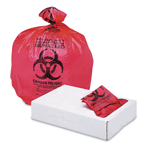 Linear Low Density Health Care Trash Can Liners, 33 Gal, 1.3 Mil, 33 X 39, Red, 150-carton