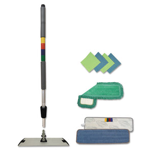 Microfiber Mopping Kit, 18" Mop Head, 35-60"handle, Blue-green-gray