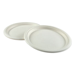 Bagasse Molded Fiber Dinnerware, Plate, 10" Diameter, White, 500-carton