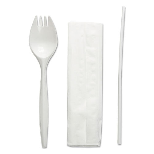 School Cutlery Kit, Napkin-spork-straw, White, 1000-carton