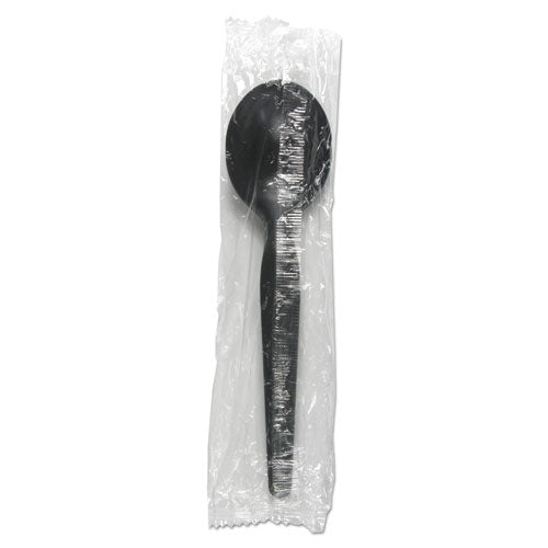 Heavyweight Wrapped Polystyrene Cutlery, Soup Spoon, Black, 1,000-carton