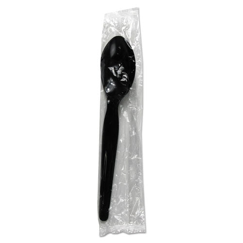 Heavyweight Wrapped Polystyrene Cutlery, Teaspoon, Black, 1,000-carton