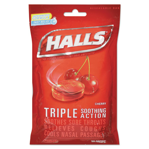 Triple Action Cough Drops, Cherry, 30-bag, 12 Bags-box