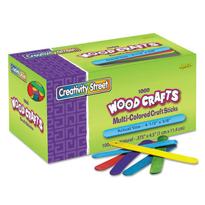 Colored Wood Craft Sticks, 4.5" X 0.38", Wood, Assorted, 1,000-box