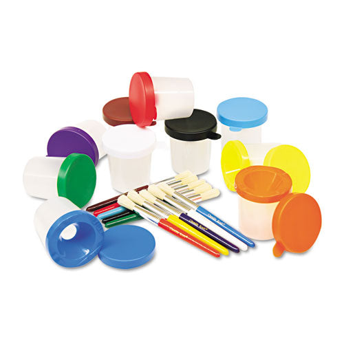 No-spill Cups And Coordinating Brushes, Assorted Colors, 10-set