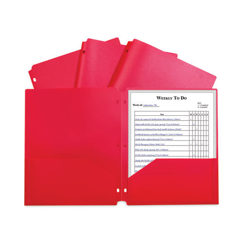 Two-pocket Heavyweight Poly Portfolio Folder, 3-hole Punch, 11 X 8.5, Red, 25-box