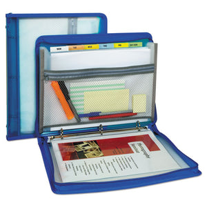Zippered Binder W- Expanding File, 2" Overall Expansion, 7 Sections, Letter Size, Bright Blue