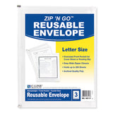 Zip N Go Reusable Envelope W-outer Pocket, 13 X 10, Clear, 3-pack