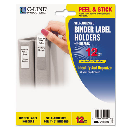 Self-adhesive Ring Binder Label Holders, Top Load, 2 3-4 X 3 5-8, Clear, 12-pack