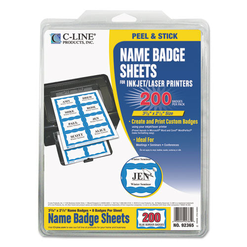Laser Printer Name Badges, 3 3-8 X 2 1-3, White-blue, 200-box