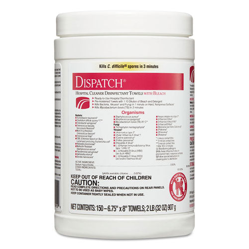 Dispatch Cleaner Disinfectant Towels, 6 3-4 X 8, 150-can
