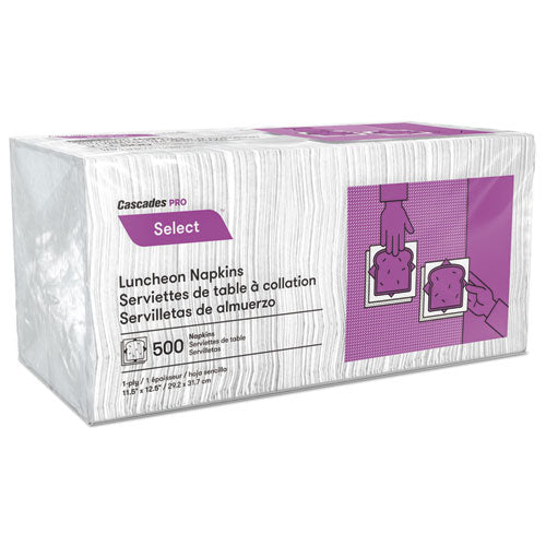 Select Luncheon Napkins, 1 Ply, 11 1-4 X 12 1-2, White, 500-pack, 6000-carton