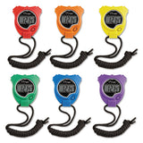Water-resistant Stopwatches, 1-100 Second, Assorted Colors, 6-set