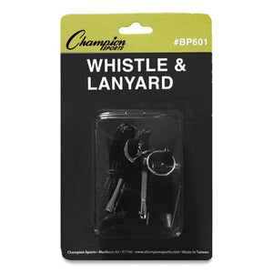 Sports Whistle With Black Nylon Lanyard, Plastic, Black