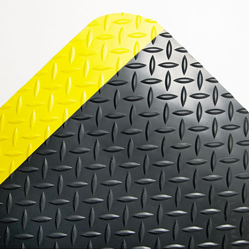 Industrial Deck Plate Anti-fatigue Mat, Vinyl, 24 X 36, Black-yellow Border