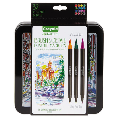 Brush And Detail Dual Ended Markers, Extra-fine Brush-bullet Tip, Assorted Colors, 16-set