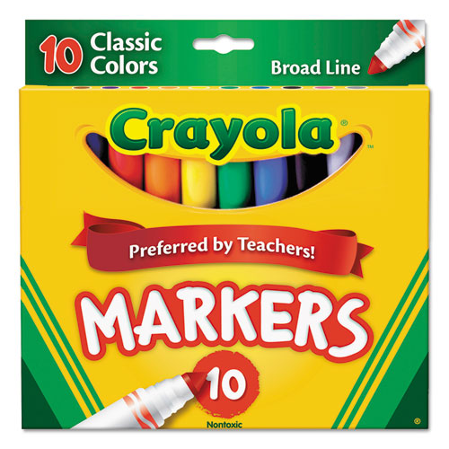 Non-washable Marker, Broad Bullet Tip, Assorted Classic Colors, 10-pack