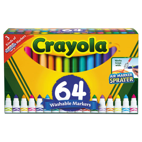 Broad Line Washable Markers, Broad Bullet Tip, Assorted Colors, 64-set