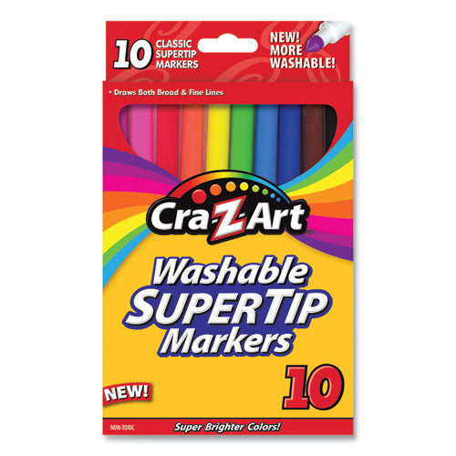 Washable Supertip Markers, Broad-fine Bullet Tip, Assorted Colors, 10-set