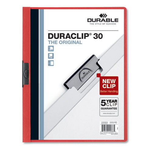 Vinyl Duraclip Report Cover W-clip, Letter, Holds 30 Pages, Clear-red, 25-box