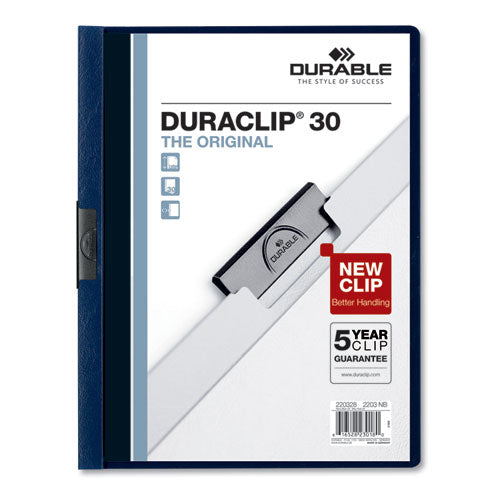 Vinyl Duraclip Report Cover W-clip, Letter, Holds 30 Pages, Clear-navy, 25-box