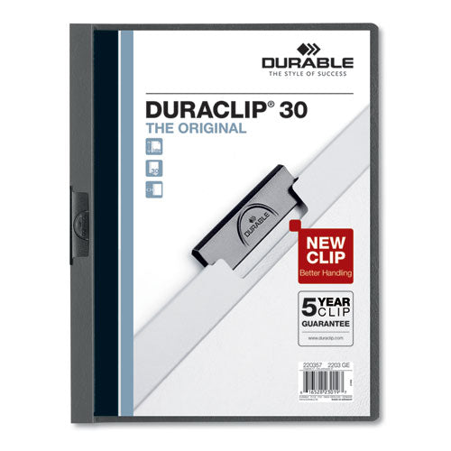 Vinyl Duraclip Report Cover, Letter, Holds 30 Pages, Clear-graphite, 25-box