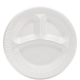 Quiet Classic Laminated Foam Dinnerware, 3-compartment Plate, 10" Dia, White, 500/carton