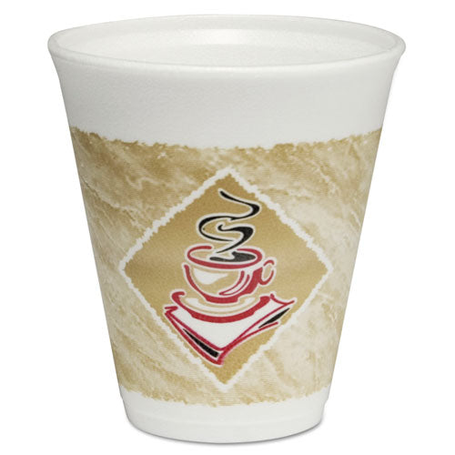 Café G Foam Hot-cold Cups, 12 Oz, White With Brown And Red, 1000-carton