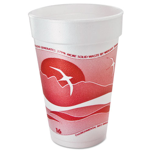 Horizon Foam Cup, Hot-cold, 16oz., Printed, Cranberry-white, 25-bag, 40-ct