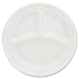 Plastic Plates, 9 Inches, White, 3 Compartments, Round, 125-pack