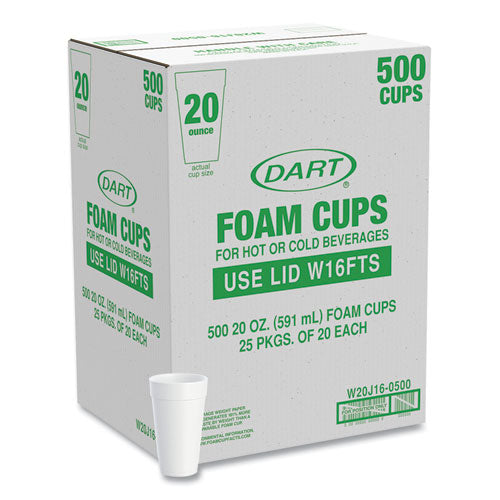 Foam Drink Cups, 20 Oz, White, 25/bag, 20 Bags/carton